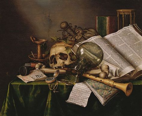 Collier, Edward (1640c.-1710) - 1663 Vanitas - Still Life with Books and Manuscripts and a Skull Still Life With Books, Vanitas Paintings, Google Art Project, Momento Mori, A4 Poster, A Skull, Still Life Art, Old Master, Vintage Artwork