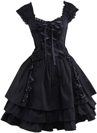 Ainclu Womens Classic Black Layered Lace-up Goth Lolita Dress Goth Dress, Gothic Dress, Mori Girl, One Piece Dress, Lolita Dress, Gothic Lolita, Lolita Fashion, Mode Style, Goth Fashion