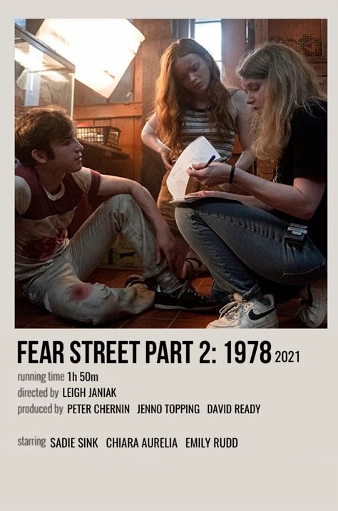 minimal polaroid movie poster for fear street part 2: 1978 Fear Street Part One, Fear Street 1994, Polaroid Movie Poster, Most Paused Movie Scenes, Iconic Movie Posters, Movie Card, Film Posters Minimalist, Fear Street, Horror Fiction