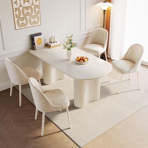 White Dining Table Set, Modern Kitchen Table, Oval Dining Room Table, Dining Table Set For 4, Coffee Table Inspiration, Kitchen Table Set, Modern Kitchen Tables, Modern Dining Table Set, White Dining Table