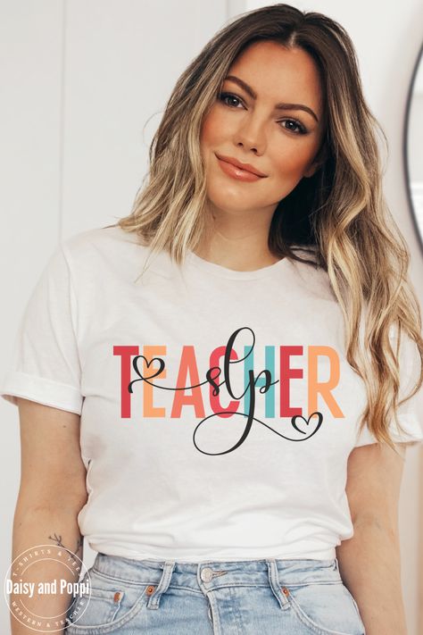 slp shirt teacher heart shirt speech language therapy shirt Speech Teacher Shirts, Slp Tshirt Ideas, Speech Therapy Shirts Design, Bilingual Teacher Shirt, Speech Shirts, Slp Shirts, Speech Therapy Shirts, Math Shirts, Math Teacher Shirts