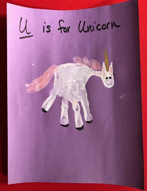 Hand Print Unicorn, Unicorn Handprint Art, Handprint Unicorn, Unicorn Handprint, Handprint Animals, Handprint Artwork, Handprint Footprint Crafts, Infant Toddler Classroom, Alphabet Prints