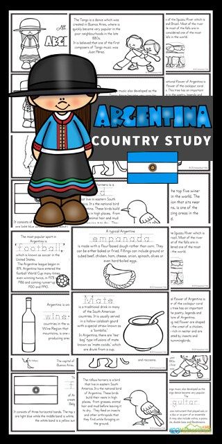 Explore the second largest country in South America and the eighth largest country in the world with this fascinating Argentina for Kids country study. As pre k, kindergarten, grade 1, grade 2, grade 3, grade 4, and grade 5 students color and read they will learn about this Spanish speaking country.  Download the pdf file with these Argentina printable books will help teach about Argentina; their way of life, the culture, landmarks and interests. They will also learn about animals and birds as w Christmas In Argentina, Argentina Facts, Germany For Kids, Argentina Country, 2024 Classroom, Passports For Kids, Argentina Culture, Country Study, Spanish Colors