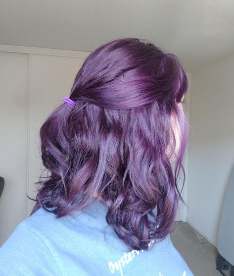 Purple Dye Over Brown Hair, Purple Hair Over Brown, Purple Over Brown Hair, Purple Medium Hair, Grape Soda Hair, Purple Rain Arctic Fox Hair, Grape Violet Hair Color, Purple Hair On Brown Hair, Grape Hair Color