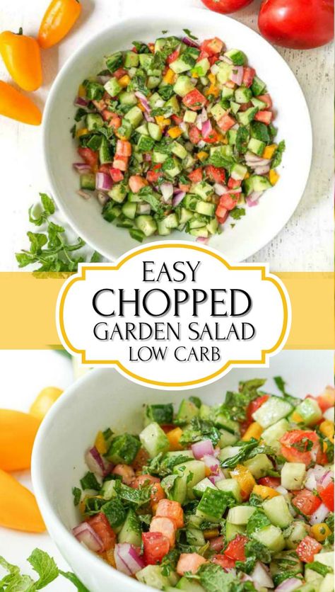 Cucumber Garden, Salad Recipes Low Carb, Low Carb Salad, Salad Pasta, Low Carb Sides, Garden Salad, White Bowl, Summer Vegetable, Chopped Salad