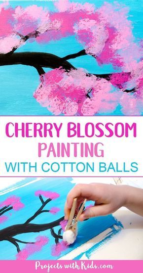 Cherry blossom painting with cotton balls is the perfect spring art project for kids. Kids will love exploring and painting the gorgeous cherry blossom colors with cotton balls in this process art activity. A fun painting project for kids of all ages! #kidsart #springart #cherryblossomart #projectswithkids Painting With Cotton Balls, Classe D'art, Blossom Painting, Spring Art Projects, Art Project For Kids, Cherry Blossom Painting, Cherry Blossom Art, Project For Kids, Spring Crafts For Kids