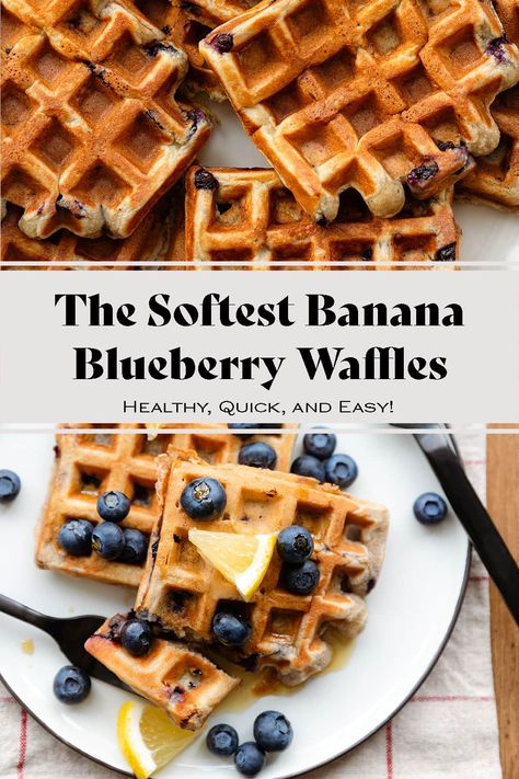 These blueberry pancakes are made with bananas, gluten-free flour, and a few other simple ingredients. They're INCREDIBLY fluffy and soft, and just slighly sweet from the blueberries. The perfect sweet breakfast or brunch! The recipe is very forgiving so you don't have to stress about measuring everything perfectly. Definitely the best waffles I've had! Banana Blueberry Waffles, Blueberry Waffles Recipe, The Best Waffles, Best Waffles, Banana Blueberry Pancakes, Banana Waffles, Blueberry Waffles, Vegan Nutella, Gluten Free Waffles