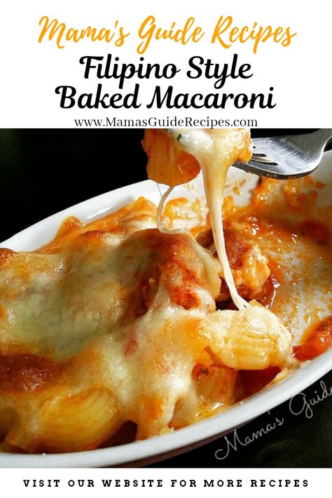 Filipino Style Baked Macaroni Filipino Baked Macaroni Recipes, Baked Macaroni Filipino, Baked Macaroni Recipe, Mango Filling, Filipino Soup, Baked Penne Pasta, Macaroni Casserole, Mango Pie, Macaroons Recipe