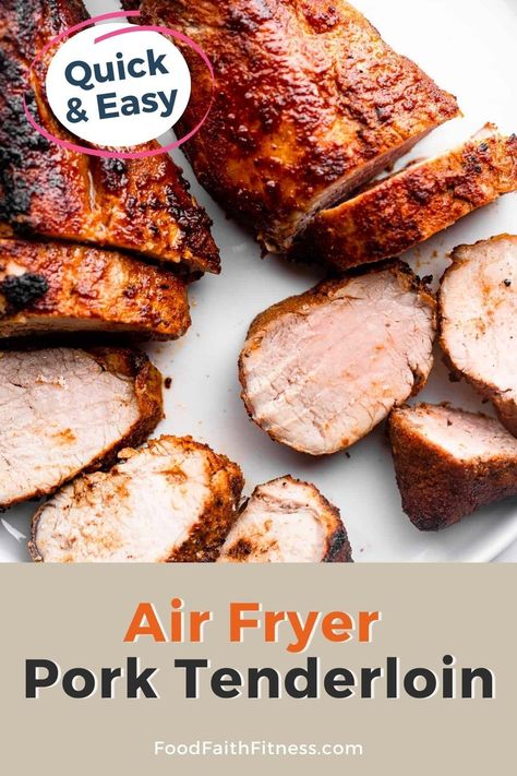 Simply delicious, Air Fryer Pork Tenderloin turns out perfect every time! A beautifully seasoned, juicy, and gluten free quick & easy dinner! Air Fryer Pork Tenderloin, Air Fryer Recipes Pork, Fried Pork Tenderloin, Juicy Pork Tenderloin, Air Fryer Pork, Air Fryer Pork Chops, Cooks Air Fryer, Pork Loin Recipes, How To Cook Pork