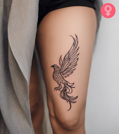 Reincarnate, renew your energy, and rise above your troubles like a phoenix! Dive into the article to explore popular phoenix thigh tattoo ideas for your next ink. Phoenix Tattoo On Thigh, Thigh Phoenix Tattoo, Phoenix Tattoo Feminine Thigh, Back Of Thigh Tattoo Women, Back Of Thigh Tattoo, Phoenix Bird Tattoos, Phoenix Tattoo Feminine, Face Care Tips, Phoenix Tattoo Design