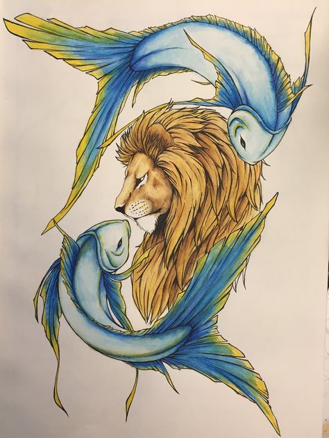 Leo And Pisces Love, Leo And Pisces, Leo Symbol Tattoos, About Pisces, About Leo, Leo Symbol, Leo Zodiac Tattoos, Pisces And Leo, Aquarius Art