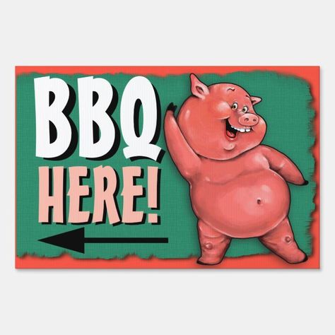 BBQ. Barbecue. Pig roast. Party. Customizable Yard Sign - Barbecue Pig Roast Party, Bbq Pig, Bbq Signs, Outdoor Barbeque, Pig Character, Pig Roast, Pig Cartoon, Window Signs, Bbq Party