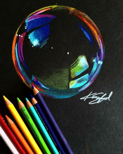 Bubble Drawing, Filmy Vintage, Prismacolor Art, Black Paper Drawing, Colored Pencil Artwork, Bubble Art, Colored Pencil Drawing, Pencil Art Drawings, Art Drawings Sketches Creative