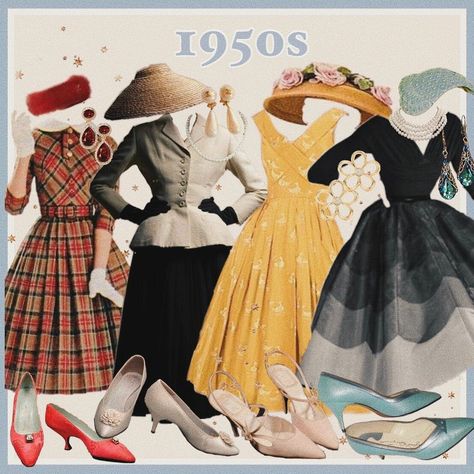 50s Fashion Moodboard, 1950 Dresses Vintage Classy, 50s Moodboard, 50s Aesthetic Outfits, Fifties Aesthetic, 1950s Moodboard, Vintage 1950s Aesthetic, Retro Outfits 90s, Vintage Outfits 1950s