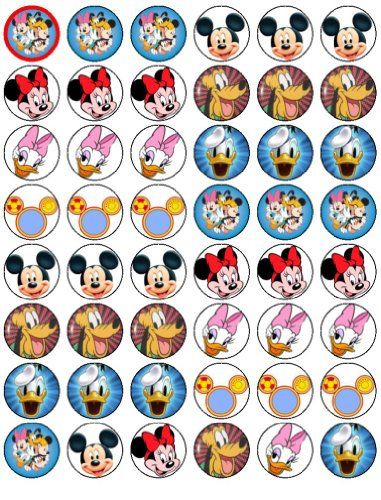 Arrives by Fri, Oct 22 Buy 48 1-inch Mickey Mouse Disney Minnie Mouse Daisy Duck Donald Duck Goofy Edible Cupcake Toppers ABPID03192 at Walmart.com Disney Cupcake Toppers, Friends Cupcake Toppers, Mickey Mouse Printables, Disney Cupcakes, Fiesta Mickey Mouse, Mickey Mouse Cupcakes, Edible Wafer Paper, Disney Cups, Wafer Paper Cake