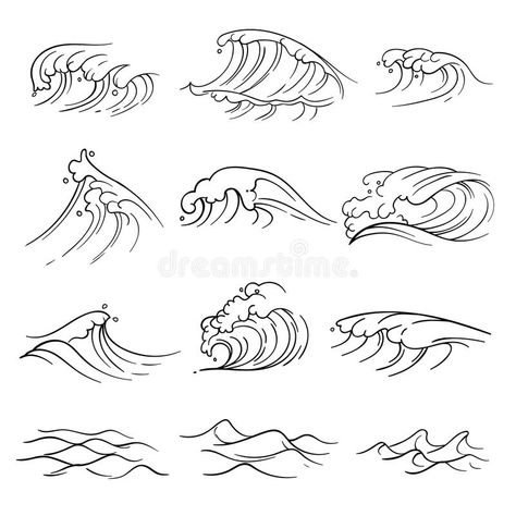 Ocean Wave Drawing, Waves Symbol, Wave Drawing, Ocean Drawing, Fantasy Map Making, Sea Storm, Waves Vector, Map Making, Waves Line