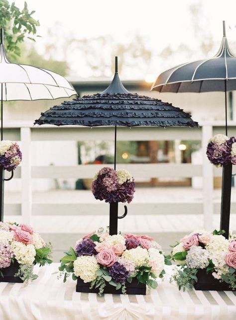 Umbrella Centerpiece, Bridal Shower Decorations Elegant, French Themed Wedding, Paris Theme Wedding, Themed Wedding Decorations, French Country Garden Decor, Umbrella Decorations, Country Garden Decor, Paris Theme Party