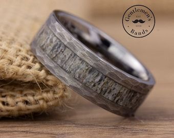 Western Rings Man, Elk Antler Rings For Men, Camo Rings For Guys, Antler Rings For Men Deer, Men’s Wedding Rings Hunting, Mens Antler Rings, Deer Antler Mens Wedding Ring, Antler Wedding Rings For Men, Mens Antler Wedding Band