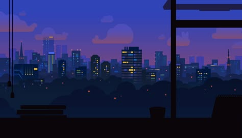 ArtStation - City Night, Minh Truong 2 Point Perspective City, Pixel City, View From My Window, Pixel Art Landscape, Ghost City, Woodcut Art, Graphic Shapes Design, Night Illustration, City Cartoon