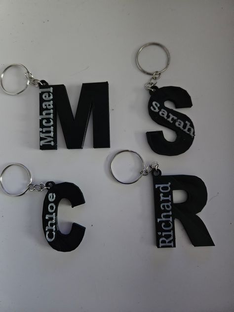 Initial Keyring, Full Name, Large Letters, 3d Printed, Key Ring, Key Rings, In The Dark, Black Green, Glow In The Dark