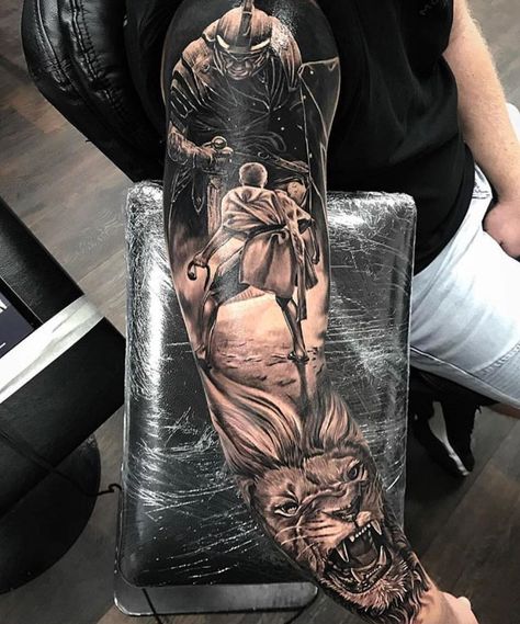 Mens Full Sleeve Tattoo, Sleeve Tattoos For Men, Christian Sleeve Tattoo, Full Sleeve Tattoo Design, Full Arm Tattoos, Warrior Tattoos, Bicep Tattoo, Sleeve Ideas, Full Sleeve Tattoos