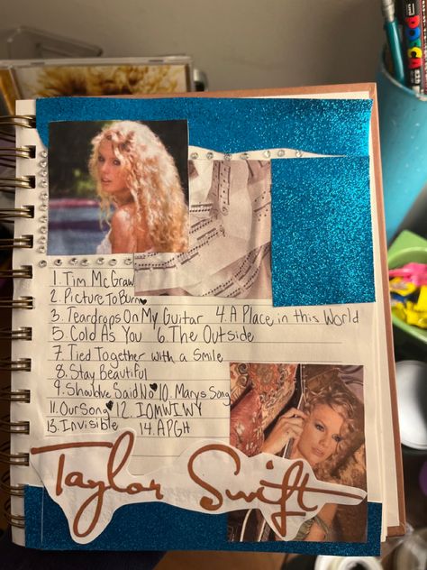 Taylor Swift Debut Journal, Debut Album Taylor Swift, Taylor Swift Songs List, Taylor Swift Debut, Mary's Song, Songs List, Bulletin Journal, Bulletin Journal Ideas, Notebook Ideas