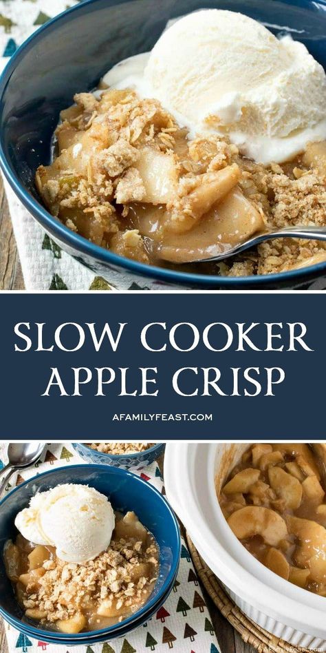 Slow Cooker Apple Crisp - A Family Feast® Slowcooker Dessert, Crockpot Fruit, Dessert Crockpot, Frozen Blueberry Recipes, Crockpot Dessert, Slow Cooker Apple Crisp, Crockpot Apple Crisp, Crockpot Desserts, Autumn Foods