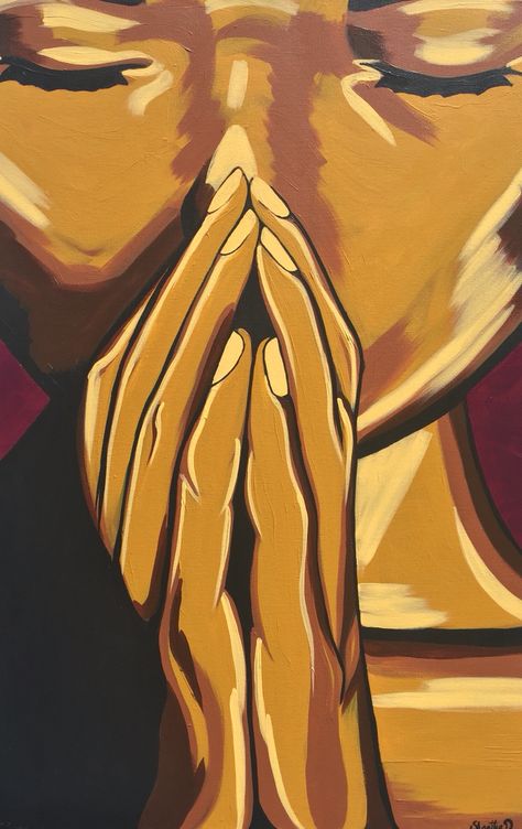 "The Power of Prayer" by Shanitra D. Theartbysd.com IG: ARTBYSD Acrylic painting, abstract art, black art, religious, prayer hands Black Artists Artworks Abstract, Faith Abstract Art, Christian Abstract Painting, Woman Praying Art, Pray Artwork, Prayer Hands Drawing, Praying Art, Black Christian Art, Abstract Christian Art