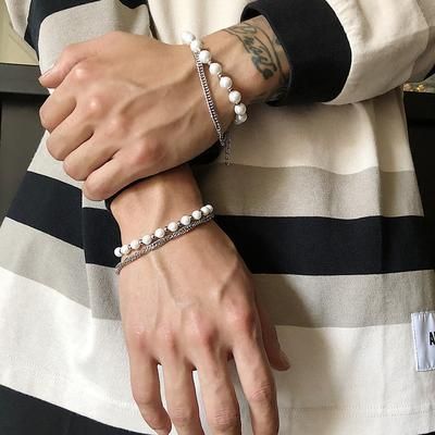 The Korean Fashion Online Clothes Store , Shop for Korean Style Clothing ,Accessories,Bags and Jewelry for Men and Women. Chain Link Bracelet Silver, Streetwear Jewelry, Korean Fashion Online, Boys Jewelry, Clothes Korean Style, Beads Jewellery, Star Chain, Bracelet Men, Mens Beaded Bracelets