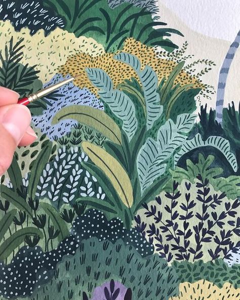 Angela Mckay on Instagram: "A very jungly commission 🌴" Ohkii Studio, Angela Mckay, Abstract Art Painting Techniques, Gouache Art, Landscape Paintings Acrylic, Nature Prints, Graphic Design Inspiration, Abstract Art Painting, Drawing Ideas