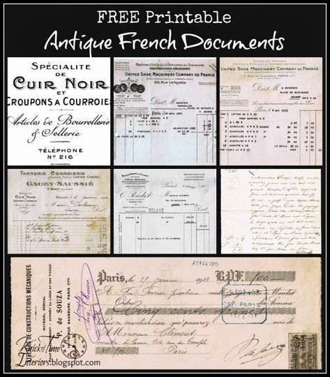 Antique Graphics Wednesday - French Document Printable - Knick Of Time Post Card Vintage Free Printable, Free Printables For Journals, Free French Printables, French Documents, Free Paper Printables, French Ephemera, Free Vintage Printables, Journal Ephemera, Vintage Printable