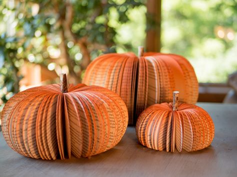 These Paper Pumpkins Make Beautiful Centerpieces |  | paper pumpkins Book Pumpkins, Pumpkin Uses, Cottage Core Decor, Rustic Pumpkin, Upcycle Books, Pumpkin Thanksgiving, Pumpkin Fall Decor, Pumpkin Centerpieces, Pumpkin Halloween Decorations