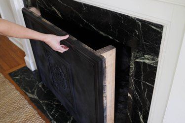 Cover A Fireplace, Diy Fireplace Cover, Fireplace Cover Up, Create A Fireplace, Fireplace Damper, Diy Radiator Cover, Cast Iron Fireplace Insert, Fireplace Facing, Spray Paint Wood