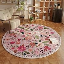 Carpets Design, Circular Rug, Round Living Room, Pink Area Rugs, Floral Rugs, Mat Ideas, Patterned Rugs, Circular Rugs, Floral Carpet