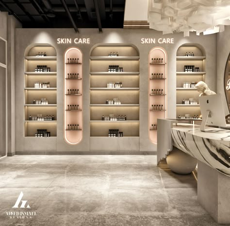 𝐋𝐔𝐗𝐔𝐑𝐘 𝐁𝐄𝐀𝐔𝐓𝐘 𝐒𝐀𝐋𝐎𝐍 :: Behance Beauty Retail Store Design, Skincare Store Design Ideas, Luxury Store Design, Showroom Design Interior, Skin Care Store Interior Design, Cosmetic Store Design Interiors, Spa Salon Design, Beauty Store Design, Cosmetics Store