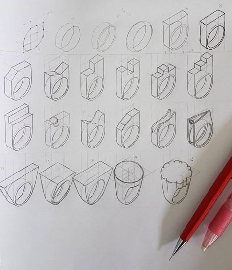 Ring Designs Sketch Drawings, Ring Perspective Sketch, Ring Shank Template, Drawing Jewelry Sketches, 3d Ring Sketch, Jewelry Drawing Easy, Ring Sketch Drawing, Jewellery Sketches Jewelry Drawing, Jewellery Design Drawing