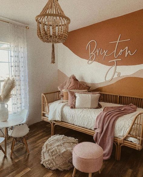 Girls Boho Bedroom, Grown Up Bedroom, Nursery Nook, Boho Baby Girl, Child Room, Rose Gold Mirror, Baby Rooms, Color Guide, Middle Name