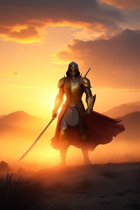 Am epic warrior with full body gold armor and sword in the sun light Sun Armor, Sun Aesthetics, Epic Warrior, Sun Warrior, Astrology Signs Aries, Gold Armor, Elf Warrior, Sun Light, Sunset Photos