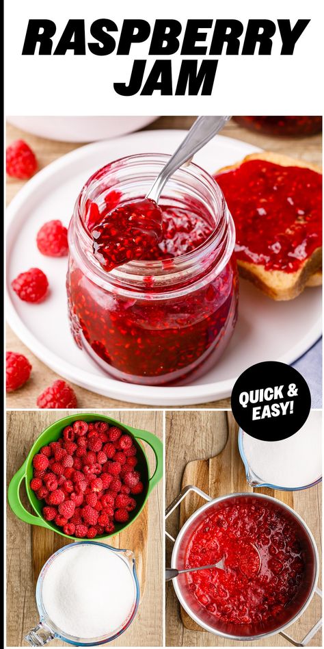 2-Ingredient Raspberry Jam Recipe (No Pectin!) - Nurtured Homes Raspberry Canning Recipes, Homemade Raspberry Jam, Raspberry Jam Recipe, Cranberry Jam, Jam Recipes Homemade, Raspberry Preserves, Raspberry Recipes, Berry Jam, Blueberry Jam