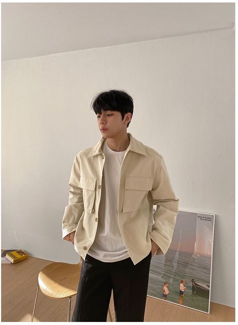 FLYDAY Alice Trucker Jacket | Jackets for Men | KOODING Spring Jacket For Men, Boys Jackets Fashion Outfit, Beige Trucker Jacket Outfit Men, Beige Fashion Men, Mens Trucker Jacket Outfit, Beige Layered Outfit, Mens Cream Jacket Outfit, Korean Jacket Outfit Men, Beige Shirts Men