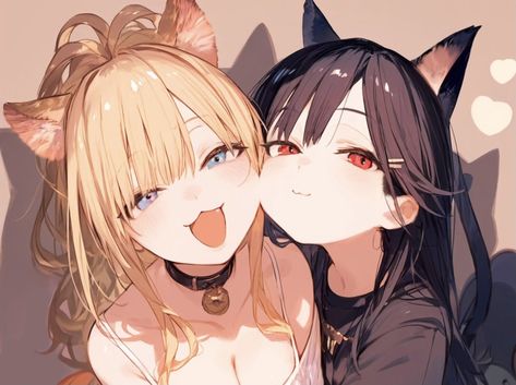 Fem X Fem Pfp, Cat Girl Matching Pfp, Cat Girl Pfp, Catgirl Pfp, Girl Matching Pfp, Youtube Profile, Cute Anime Pfp, Chibi Poses, Tiktok Profile