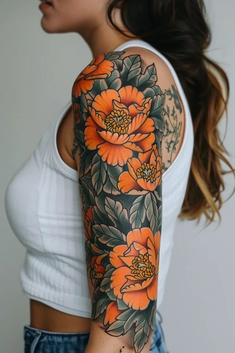 Meaning Of Carnation Flower Tattoo | 200+ Carnation Flower Tattoo Designs Marigold Sleeve Tattoo, Mums Tattoo, Mexican Floral Tattoo, Carnation Flower Tattoo Traditional, Mexican Flowers Tattoo, Crisanthiums Flower Tattoo, Cactus Tattoo Sleeve, Orange Flower Tattoo, Cactus Flower Tattoo