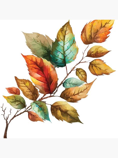 "A Twig with Colorful Leaves - Watercolor Leaves and Trees" Art Board Print for Sale by GVRDesign Watercolor Fall Leaves, Watercolor Autumn Leaves, Autumn Leaves Art, Trees Art, Leaves Watercolor, Color Pallete, Painted Leaves, Watercolor Leaves, Watercolor Inspiration