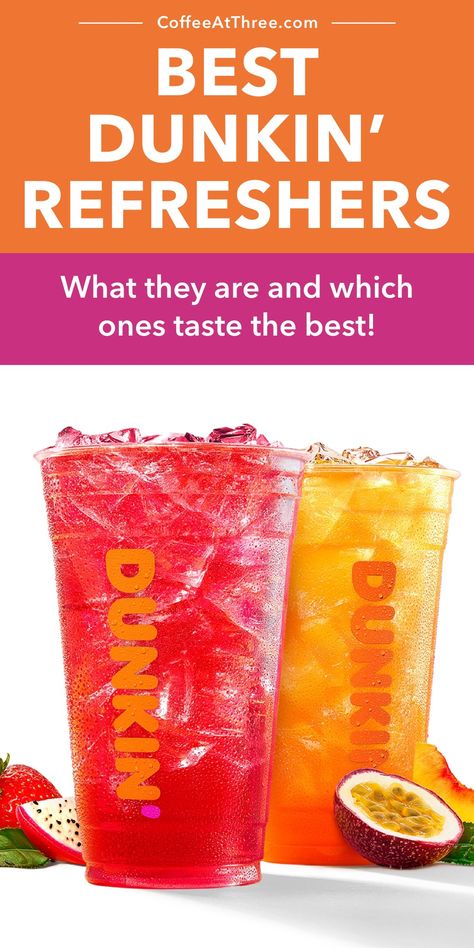 Best Dunkin' Refreshers Dunkin Drinks Refreshers, Dunkin Refreshers Order, Copycat Dunkin Refresher, Dunkin Donuts Refreshers Recipe, Dunkin Donuts Drinks Refreshers, Dunkin Refreshers Recipe, Best Dunkin Drinks, Dunkin Donuts Refreshers, Drinks At Dunkin