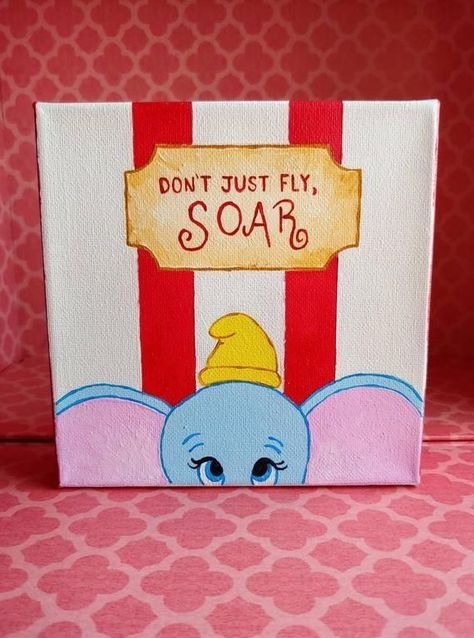 Art Styles To Try, Disney Canvas Paintings, Dumbo The Elephant, Disney Canvas Art, Disney Canvas, Disney Paintings, Canvas Drawing, Small Canvas Paintings, Painting Canvases