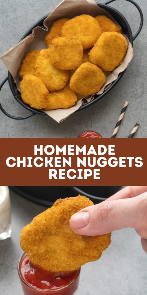 Kids and grown ups both love these homemade chicken nuggets! With a carefully chosen blend of seasoning and a perfectly crisp coating, you’ll never want to go back to fast food or frozen nuggets again! #dinner #recipe Homemade Freezer Chicken Nuggets, Canned Chicken Nuggets Recipe, Home Made Nuggets Recipe, Best Chicken Nuggets Recipe, Homemade Frozen Chicken Nuggets, Blender Chicken Nuggets, Nugget Recipes Chicken, Minced Chicken Nuggets Recipe, Wendy’s Chicken Nuggets Recipe