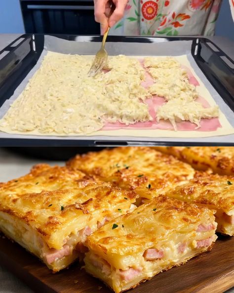 This Cheesy Potato and Ham Puff Pastry Bake is a simple yet indulgent dish that combines creamy mashed potatoes, savory ham, and melted cheese, all encased in golden, flaky puff pastry. Perfect for a quick dinner, appetizer, or snack, this recipe is as versatile as it is delicious. Preparation Time: 15 minutes Cooking Time: 25 minutes Total Time: 40 minutes Servings: 4-6 Ingredients: Potatoes: 350 g (12 oz), peeled Soft Cheese (Stracchino, Cream Cheese, or Ricotta): 150 g (5 oz) Grated Parmesan Ham Puff Pastry, Vegetable Croquettes, Puff Pastry Quiche, Puff Pastry Pinwheels, Potato Appetizers, Potato Puffs, Cheesy Ham, Hearty Snacks, Cheese Puff