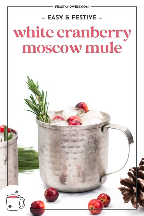 These White Cranberry Moscow Mules are perfect drinks to celebrate during the holiday season — or any day of the year, for that matter. White Cranberry Cocktail, Mistletoe Mule, Cranberry Mule, Cranberry Moscow Mule, Cinnamon Whiskey, Moscow Mules, White Cranberry Juice, Moscow Mule Recipe, Cranberry Juice Cocktail