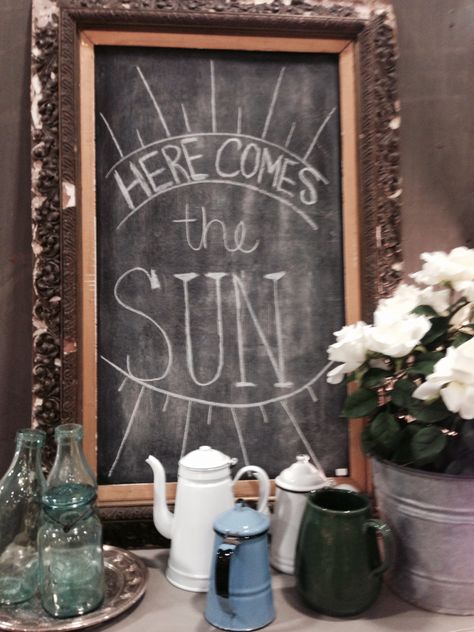 Here comes the sun Here Comes The Sun, Here Comes, Chalkboard Quotes, My Favorite Things, Art Quotes, Chalkboard Quote Art, Chalkboard, Favorite Things, The Sun