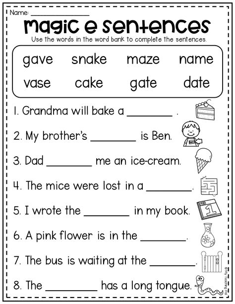 Silent E Worksheets, E Worksheet, Cvce Activities, 2nd Grade Reading Worksheets, Magic E Words, Silent E, Reading Comprehension Lessons, Cvce Words, First Grade Worksheets